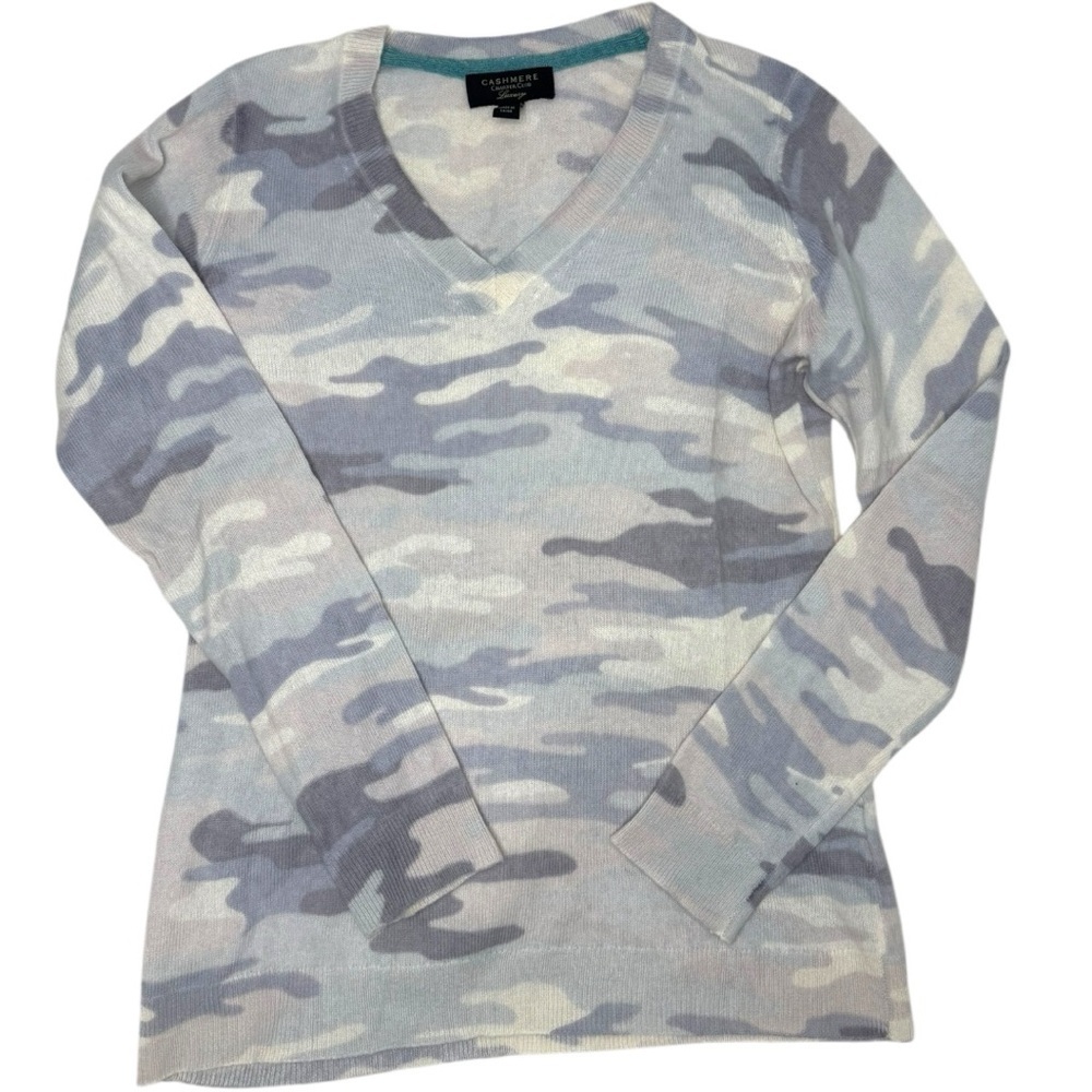 Charter Club Cashmere V-Neck lightweight soft -light blue grey Medium